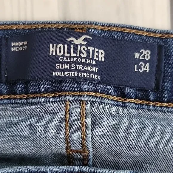 Hollister Epic Flex Slim Straight Blue Denim Jeans Womens Size Waist 28" - Picture 10 of 14